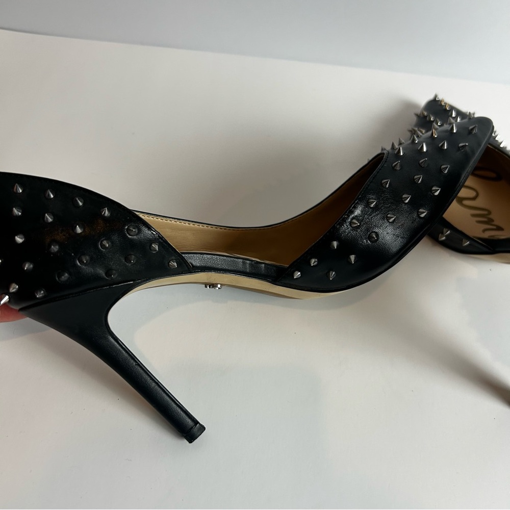 Sam Edelman Hadlee d'orsay pumps black leather with silver tone spike studs 11 - Picture 6 of 13